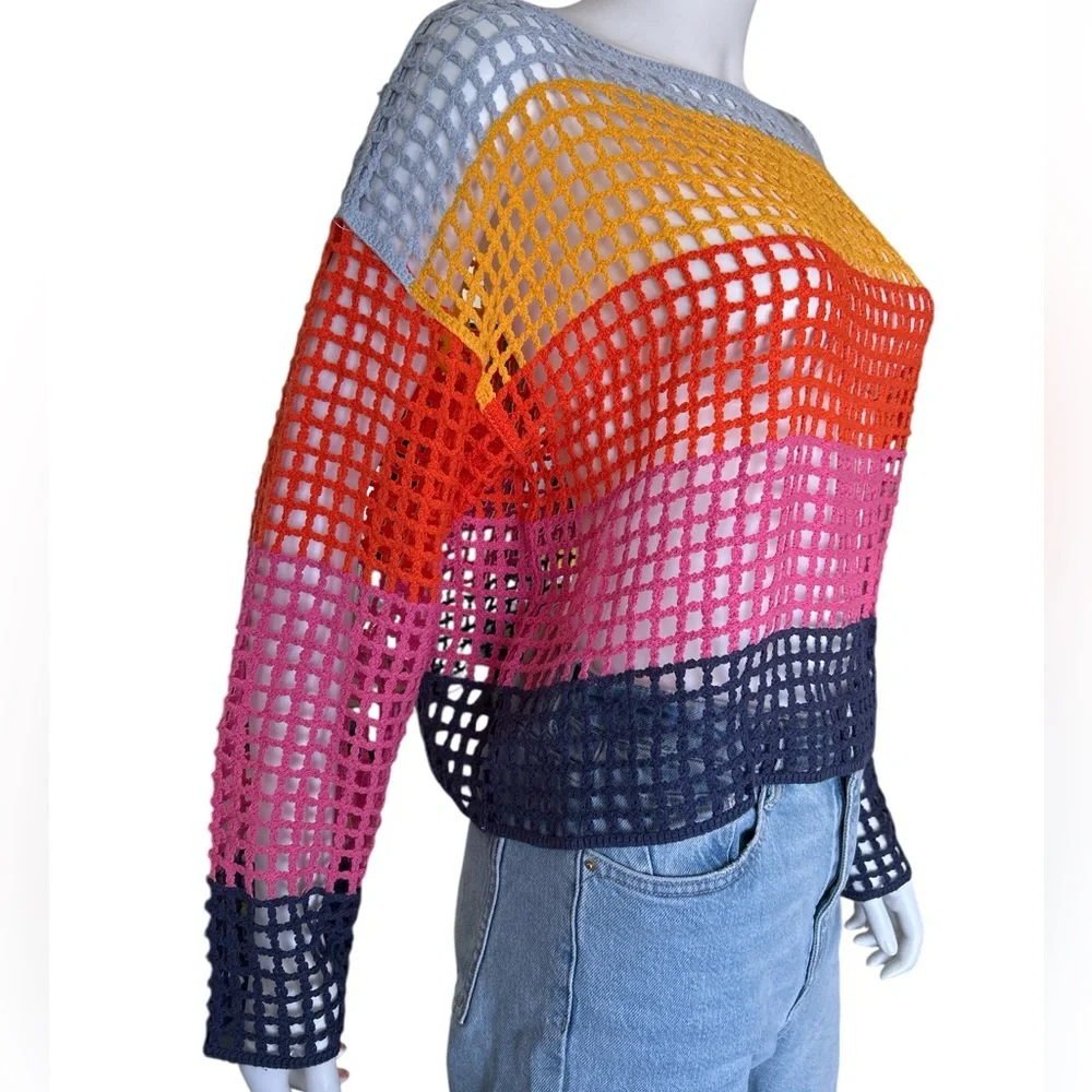Anthropologie Maeve Yellow and Blue Crochet Top
